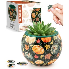 PieceRelax 3D Puzzle Planter 80 Pieces - Flower Pot - Hello Pumpkin Season, Home Decor Flower Pots for Indoor Cactus, Succulents Pots [K1107]