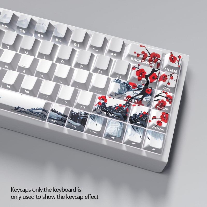 JSJTKeys Plum Blossom Theme White Keycap,PBT Side Printed Translucent Keycaps,