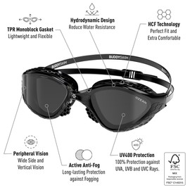 Buddyswim Ocean Swimming Goggles - Anti Fog UV400 Protection Peripheral Vision Comfortable Fit with HCF Technology Open Water Swimming Goggles Wear Them During Your Swimming