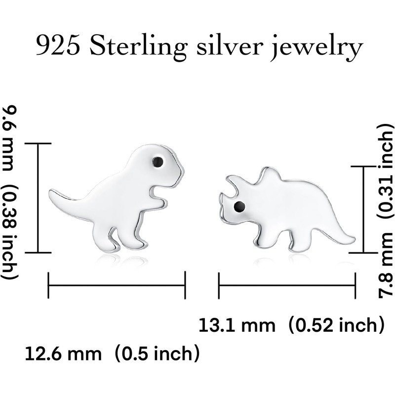 Pendientes de tuerca de dinosaurio T-Rex de plata de ley