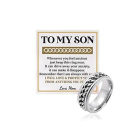 Gifts for Son Fidget Ring Anillos Para Hombre Mens Spinning Silver Rings for Anxiety Inspirational Birthday Gifts for Men