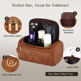 OXYEFEI Toiletry Bag Men,Gifts for Men,Mens Toiletry Travel Shaving Dopp Kit Bag with Initial PU Leather Cosmetic Bags Organizer Storage Accessories (R)
