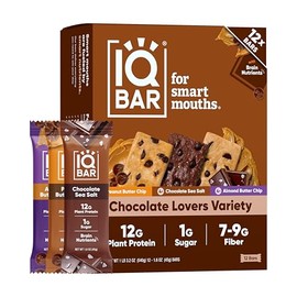 IQBAR Clean Plant Protein Bars - Chocolate Lovers Variety - 12 Count - Keto, Vegan, High Fiber, Gluten and Dairy Free, Low Sugar Snack - Brain and Body Nutrients for Focus, Energy, Meal Replacement