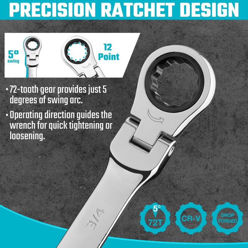 DURATECH Flex Head Ratcheting Wrench Set, Combination Wrench Set, 22-piece,