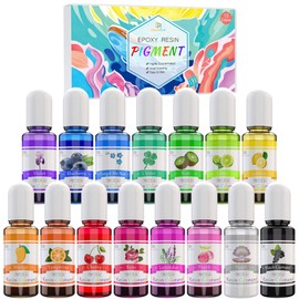 Epoxy Resin Pigment - 15 Colour Liquid Epoxy Resin Dye - Highly Concentrated Epoxy Resin Colourant for Resin Colour Art, DIY Crafts Making Supplies - AB Resin Colouring for Paint, Crafts - 10ml Each