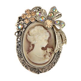 Alilang Vintage Inspired Crystal Rhinestone Victorian Lady Cameo Brooch Pin Maiden Flower Ribbon Bow Pendant