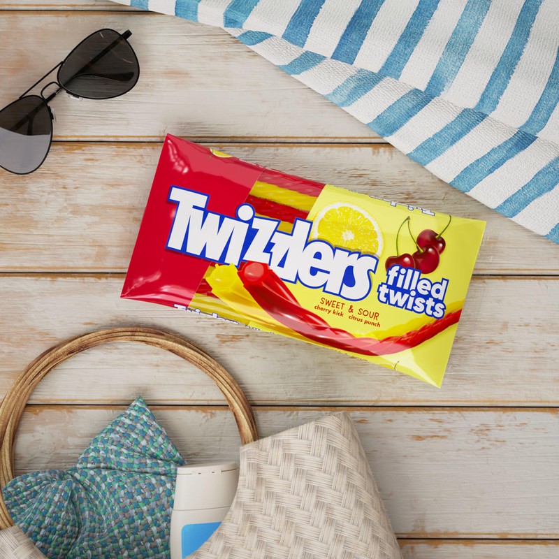 TWIZZLERS Filled Twists Sweet and Sour Licorice Style, Chewy Candy