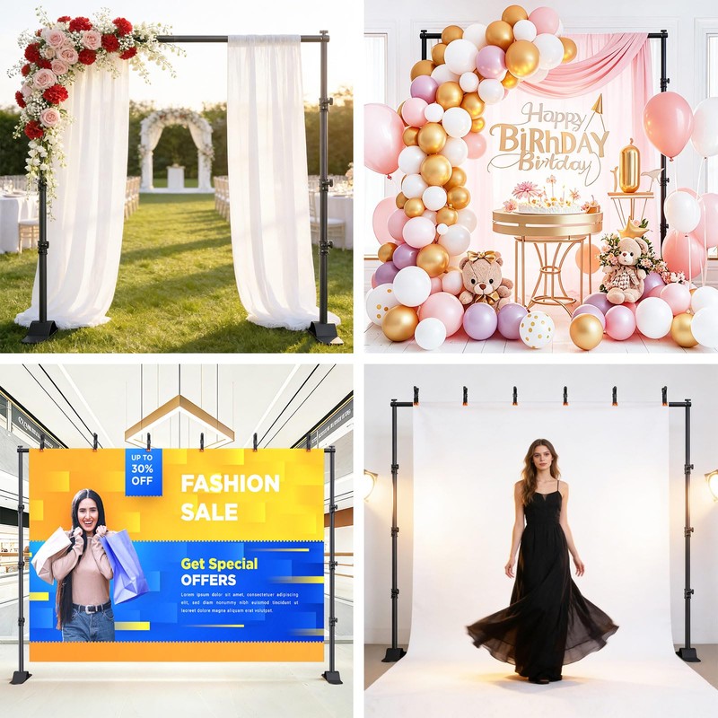 Backdrop Banner Stand 10x8ft，Adjustable Heavy Duty Photo Backdrop Stand，Step and