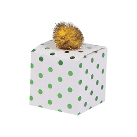 Fun Express - Green Foil Pompom Treat Box for Christmas - Party Supplies - Containers & Boxes - Paper Boxes - Christmas - 12 Pieces
