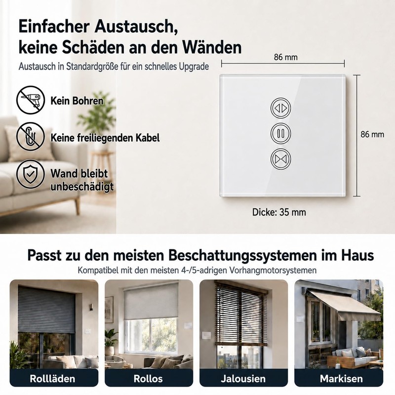 LoraTap Smart roller shutter wall switch: no hub - timer