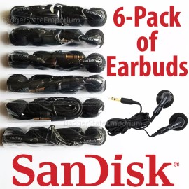 SanDisk Set of 6 SanDisk Earphone Earbuds Black In-Ear Headphones 4 MP3 Player Clip Jam