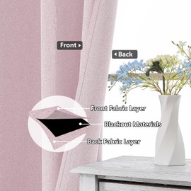 Chyhomenyc 100% Blackout Curtains 72 Inch Length 2 Panels Set, Faux Linen Textured Thermal Insulated Curtains & Drapes, Grommet Curtains for Living Room Bedroom Window, Blush Pink, 40Wx72L, 2 Panels