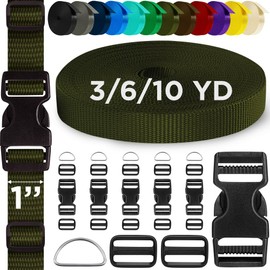 TECEUM Buckles & Strap Kit – 1" Khaki Nylon Webbing 6 (yd) – 6 Heavy Duty Adjustable Plastic Buckles – 12 Tri-Glide Slide Clips – 3 Metal D-Ring – Ideal Straps for Arts Crafts Outdoors Indoors DIY