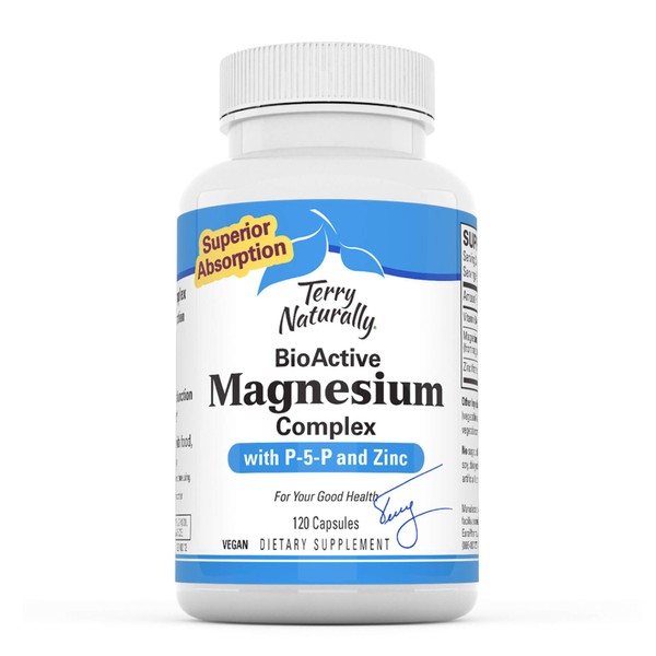 Terry Naturally BioActive Magnesium Complex - 120 Vegan Capsules - Vitamin B6, Zinc & Magnesium Supplement - Supports Heart Health - Non-GMO, Gluten Free, Kosher - 120 Servings