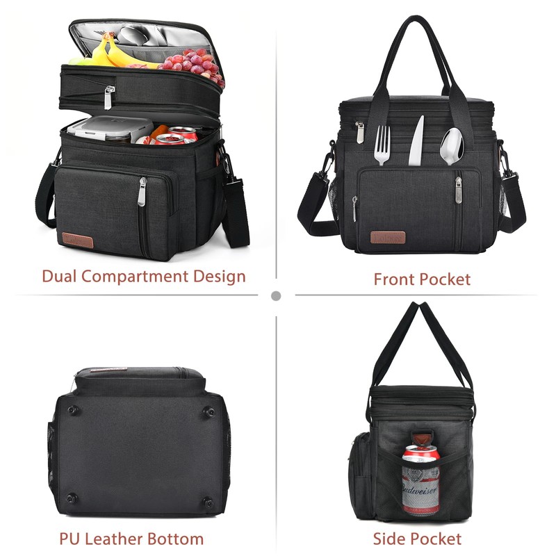 LOKASS Lunch Box for Women-Double Deck Insulated Adults Lunch Bag