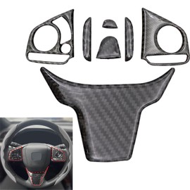 SecosAutoparts 7Pcs Carbon Fiber Steering Wheel Cover Trims Steering Wheel Button Sticker Compatible with Honda Civic 2016 2017 2018 2019 2020