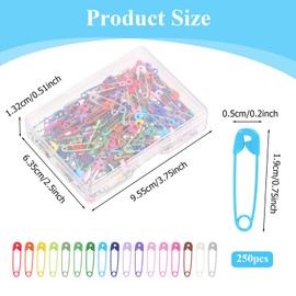 250 Pcs 19mm/0.75inch Colorful Tiny Safety Pins for Clothes, Bulk Colored Small Sewing Safety Pins for Art Crafts Sewing Jewelry Making DIY Scarf Tag Fixing Knitting Marker Clothing Accessories