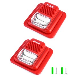 QWORK Fire Alarm, 2 Pack 12 / 24V DC Wired Sound and Light Fire Alarm Warning Strobe Siren Horn, Sound Alarm Security System Sensor, WD8912