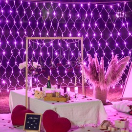 JMEXSUSS 200 LED Pink Net Lights Outdoor, 8 Modes 9.8ft x 6.6ft Mesh for Bushes Plug in, Waterproof String for Wedding Ceiling Christmas (Pink)