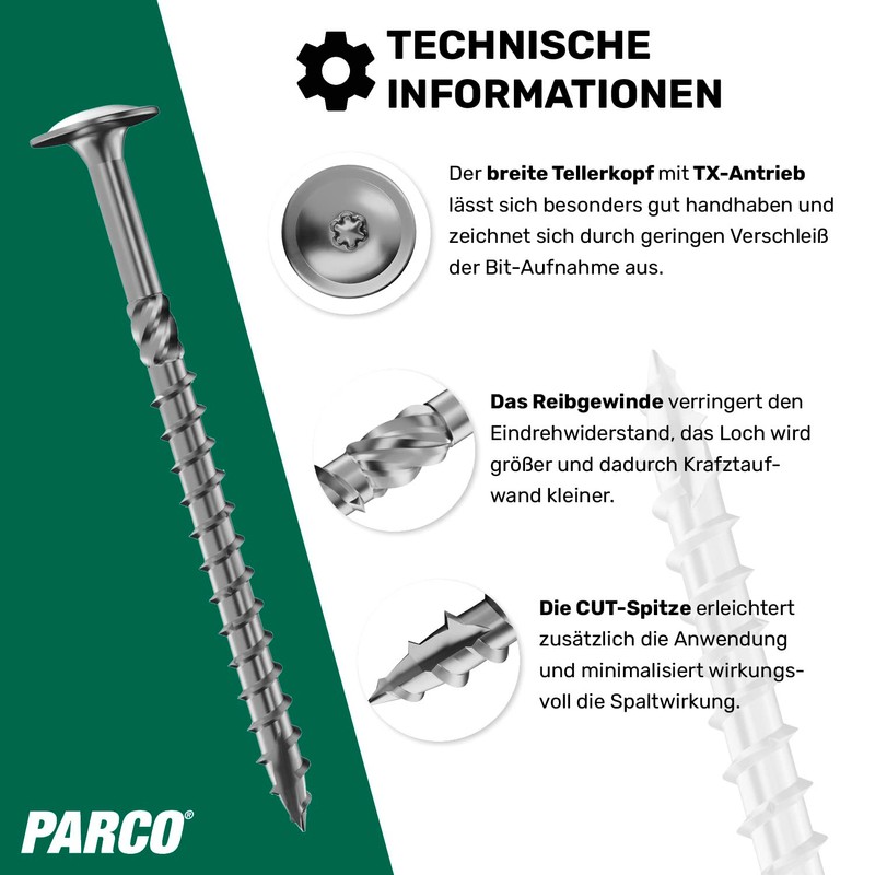 PARCO Flat Head Screws 6 x 100 mm, Pack of