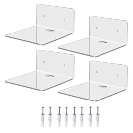 BSDYCL Acrylic Floating Wall Shelves – Small Clear Display Shelves with Wire Hole for Smart Speakers, Monitors, Alarm Clocks, and More – Mini Wall-Mounted Shelf for Bedroom, Office, and Living Room