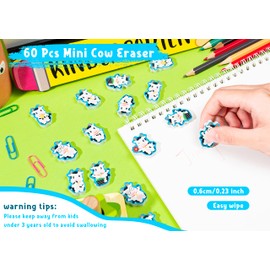 BZaber Cute Cow Mini Erasers - 120Pcs Back to School Gifts for Kids Animal Pencil Top Eraser Mini Cow Cartoon Pattern Eraser for Classroom Activities Rewards Prizes Farm Animal Birthday Party Supplies