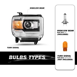 SOCKIR Projector Headlight Assembly for 2014-2018 GMC Sierra 1500 Base/Denali/SLE/SLT/2015-2019 GMC Sierra 2500HD/3500HD NON LED DRL Model Passenger Side Bulbs Included