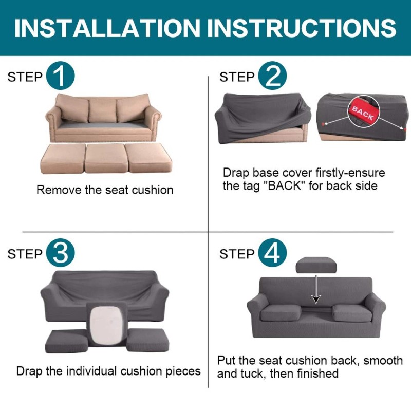 Turquoize 4 Piece Sofa Covers for 3 Cushion Couch Sofa