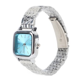 Women Quartz Watch Alloy Steel Strap Stylish Waterproof Ladies Square Wrist Watch for Daily Life Blue