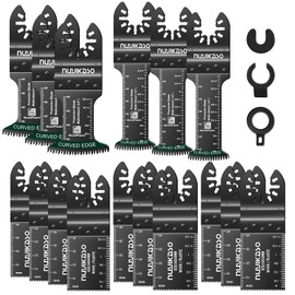 nuyikaso 19Pcs Multi Tool Blade Set for Wood Plastic Include Extra Long and Broad Reach Arc Edge Oscillating Saw Blades Multitool Accessories Quick Release Compatible with Bosch Fein Ryobi Makita