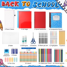 Gilprop 2 Set 2025 School Supplies Kit, 47 Pcs Per Set Back to School Supplies Primary Middle College Bundle Essential Stuff Bulk Pen Notebook Stationery for Kid Student Girl Teen Classroom Boy