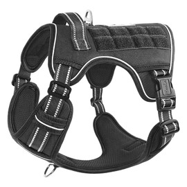 HEELE Dog Harness, Tactical Dog Harness with Molle Panel, Harness for Small Medium Large Dogs No Pull Adjustable Padded Reflective Harness with Handle for Walking Training, Black, XL