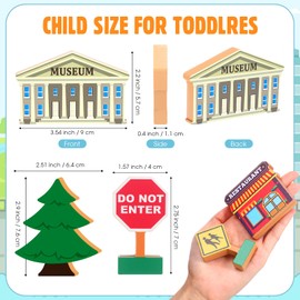 Blosssound 35 Pcs Wooden Town Building Play Toys for Kids City Street Traffic Signs Multicultural Community Block Train Track Accessories Preschool Classroom Educational Supplies Birthday Gifts