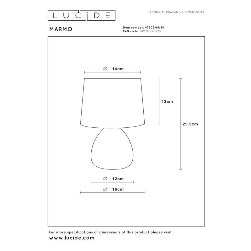 LUCIDE MARMO Table Lamp Diameter 16 cm 1 x E14