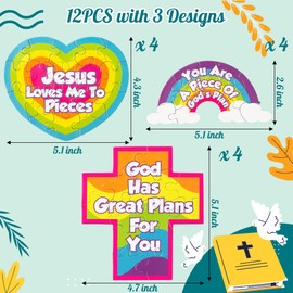 Haooryx 12PCS Christian You are A Pieces of Gods Plan Puzzles Colorful Cross Rainbow Religious Children Paper Puzzle Game for Kid Sunday School Educational Jigsaw Puzzle Easter Classroom VBS Activity