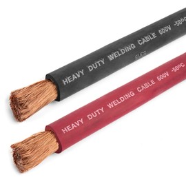 1/0 Gauge EWCS Brand - 10 Feet Each Black + Red - 100% Copper Premium Industrial Grade Extra Flexible Welding Cable 600 Volt Black+Red Combo Pack