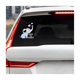 FALVFUN Baby on Board Elephant Car Sticker, High Intensity Reflective Vinyl Cute Funny Vehicle Window Decal, Waterproof Automotive Sticker for Child Safety, Universal Fit (Multicolour Laser)