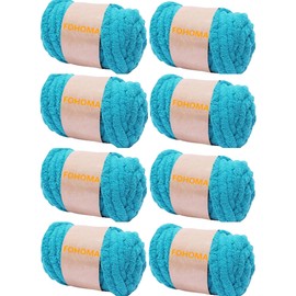 Chunky Blanket Chenille Yarn Lake Blue 4LB 8 Pack for Arm Knitting, Super Bulky Luxury Soft Thick Polyester Jumbo Quick Easy Weaving Crochet Craft Yarns 64oz for Throw Blanket Pillows