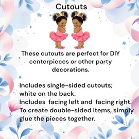 Princess Pink Tutu Party Cut-Outs, African American Princess Decor for Royal Birthday Baby Shower (8 inches)