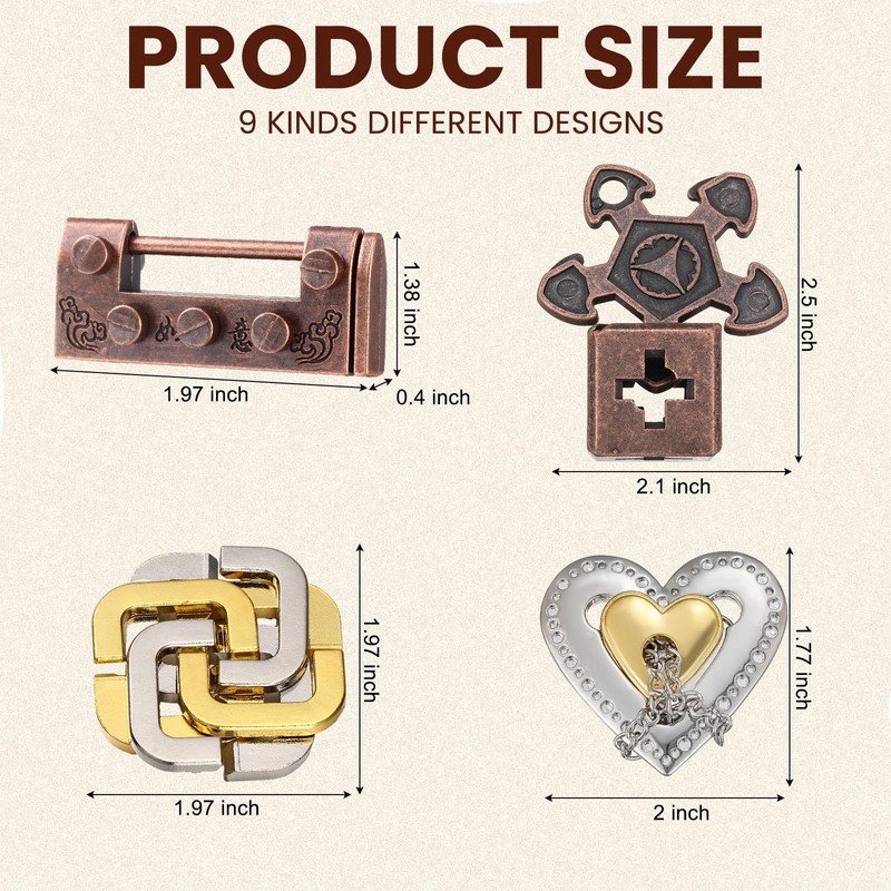 Wettarn 9 Pcs Metal Brain Teaser Puzzles Teaser 3D Steel
