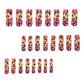 Long Press on Nails Square Coffin Fake Nails Glossy Ballet Acrylic False Nail Kits Full Cover Glitter Purple Gradient French Glue on Nails with Leopard Print Designs Stick on Nails for Women 24PCS