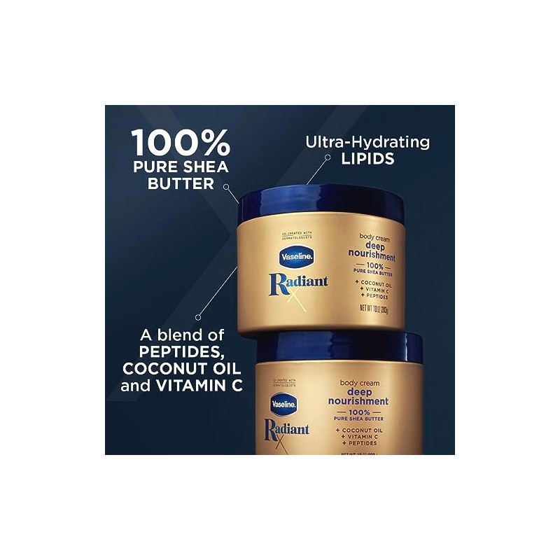 Crema corporal Vaseline Radiant X Nutrición profunda con manteca de