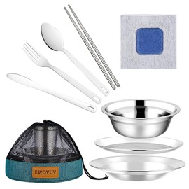 Camping Mess Kit - for Camping 1 to 2 Person boy Scout Camp Dishes Camping Cooking Utensils Accessories Plates Dinnerware Set Outdoor (2 Person Set Green)