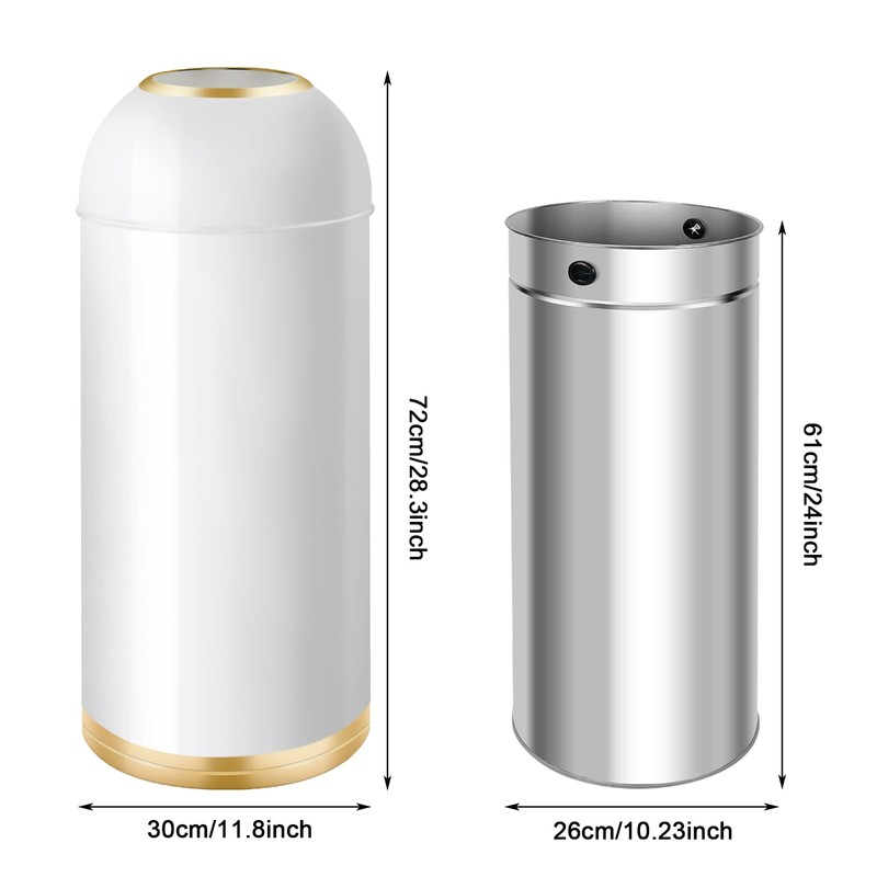 Huaqinglian 35L/9 Gallon White Gold Stainless Steel Commercial/Kitchen Trash Can,