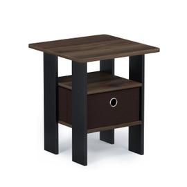 Furinno Andrey End Table / Side Table / Night Stand / Bedside Table with Bin Drawer, Columbia Walnut/Dark Brown