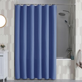 OVZME Long Fabric Shower Curtain Set, Waffle Textured Shower Curtain for Bathroom - Weight 230GSM Heavy Duty Hotel Spa Luxury Bath Curtain Set with 12 Plastic Hooks, 72x78, Blue