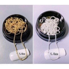 4 Strips Nail Chains for Nail Art 1 Meter Nail Art Metal Chain Ball Chain Nail Art Micro Nail Line Acrylic Tips DIY Decoration Glitter Striping Ball for Nail Art, Silver, Gold