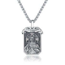 REDSUN 925 Sterling Silver Jesus Christ Religious Pendant Necklace Vintage Oxidized Jesus Jewelry 22 Inch Chain with 2 Inch Extension for Men Women Son