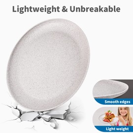 MISS BIG MSS BlG Dinner Plates,Plates,10 inches Plastic Plates Reusable Set of 8,for Children&Adult wheat straw dinnerware sets,No BPAs and No Chemical Dyes(Wheat White)