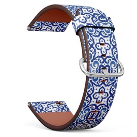 THAZEE Compatible with Ticwatch Pro 3 Ultra GPS/Pro 3 GPS/Pro 4G LTE / E2 / S2, 22mm Replacement Leather Watch Band (Antique Portuguese Azulejo Ceramic Kitchen) Smartwatch Strap Bracelet